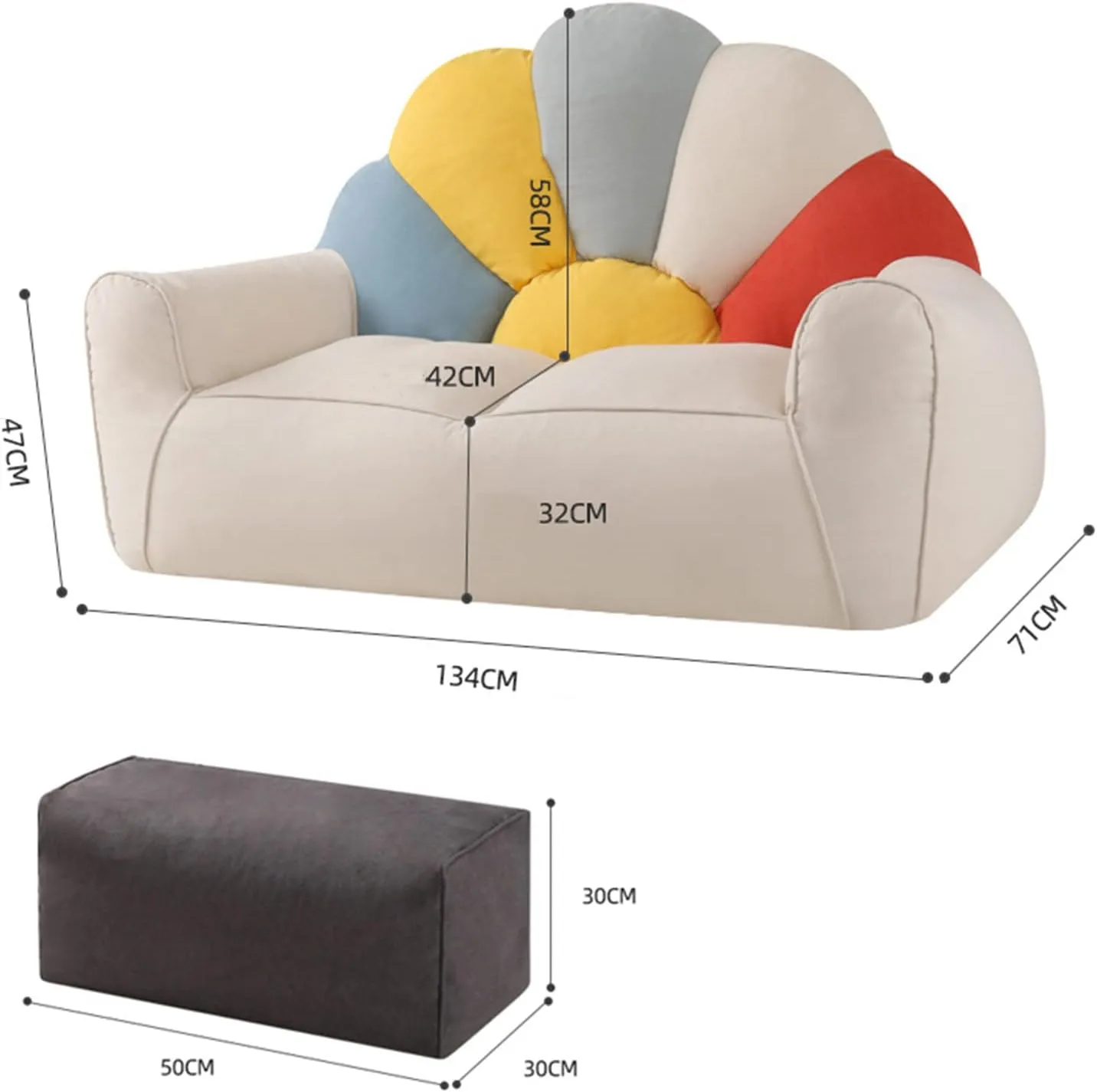 HWOEK Lazy Sofas Bean Bag Chair w/Footstool Lounger Seat, Soft Beanbag Cover - Dark Gray