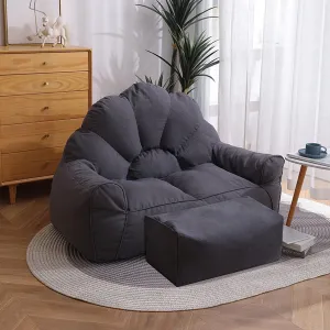 HWOEK Lazy Sofas Bean Bag Chair w/Footstool Lounger Seat, Soft Beanbag Cover - Dark Gray