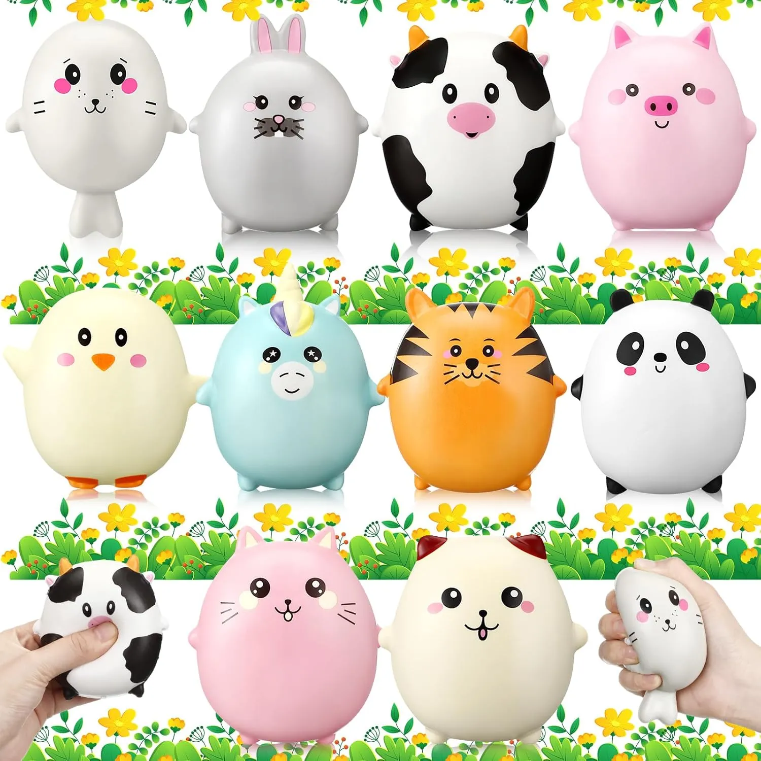 HyDren 10 Pcs Jumbo Farm Animal Squeeze Stress Relief Gifts Toys Slow Rising Stress Balls for Adults Kids Party Favors Gifts for Graduation Classroom Prizes Goodie Bags