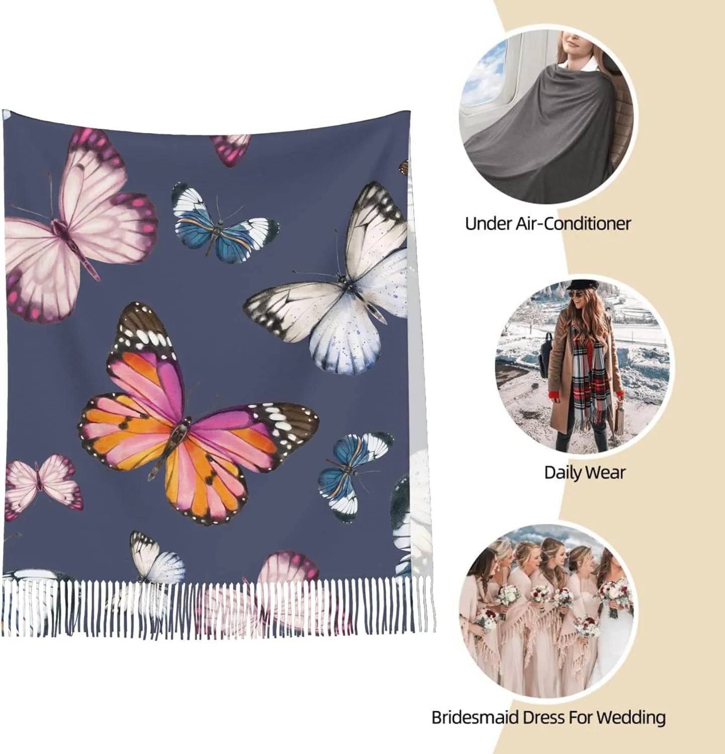 IBILIU Oversize Scarf for Women Delightful Doggies Bulldog Dog Scarf Tassel Scarves Fall Winter Shawl Wraps