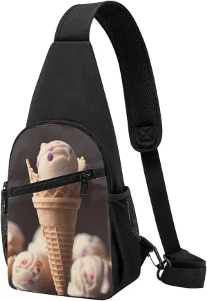 Ice Cream Print Printed Chest Bag Chest Shoulder Crossbody Bag for Men Women Travel Chest Pack Hiking Shoulder Bags, Black, One Size, Hiking Backpack