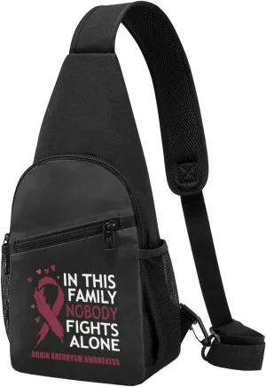 In This Family Nobody Fights Alone Brain Aneurysm Awareness Chest Pack Leisure Shoulder Crossbody Chest Bag