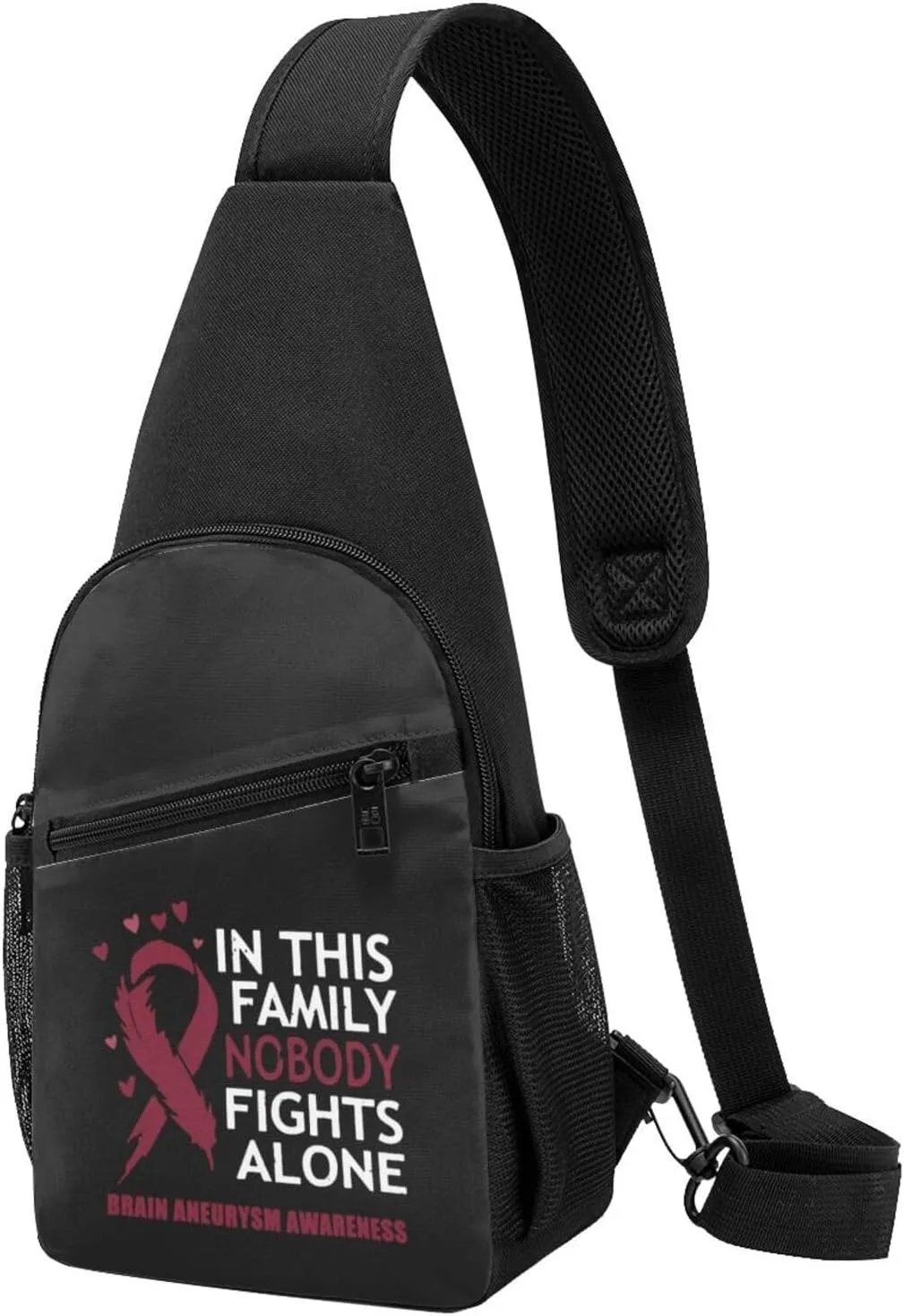 In This Family Nobody Fights Alone Brain Aneurysm Awareness Chest Pack Leisure Shoulder Crossbody Chest Bag