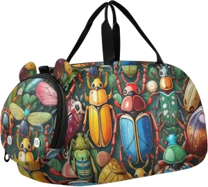 Insect Bugs Beetles Colorful Sports Duffle Bag for Teens Girls Boys, Gym Bag with Shoe Compartment, Kids Travel Overnight Weekender Shoulder Bag