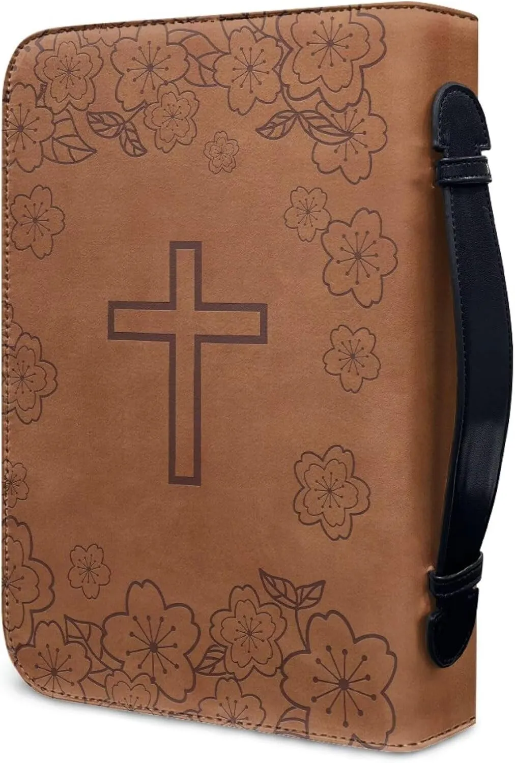 Inspirational Bible Quotes PU Leather Bible Cover for Men Extra Large Size Bible Carrying Case for Boys, Multi-Functional Church Bag with Handle Strap
