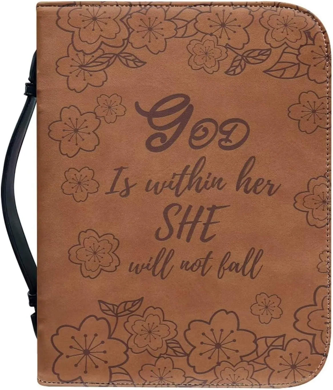 Inspirational Bible Quotes PU Leather Bible Cover for Men Extra Large Size Bible Carrying Case for Boys, Multi-Functional Church Bag with Handle Strap