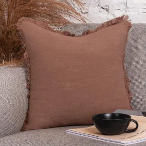 INSPIRED IVORY Linen Pillow Cover 20x20 Inch - Rustic Decorative Cinnamon Brown Throw Pillow Cover with Fringe - Farmhouse Accent Pillow Cushion Cover for Sofa, Couch, Bed Decor, Single Sham, 50x50cm