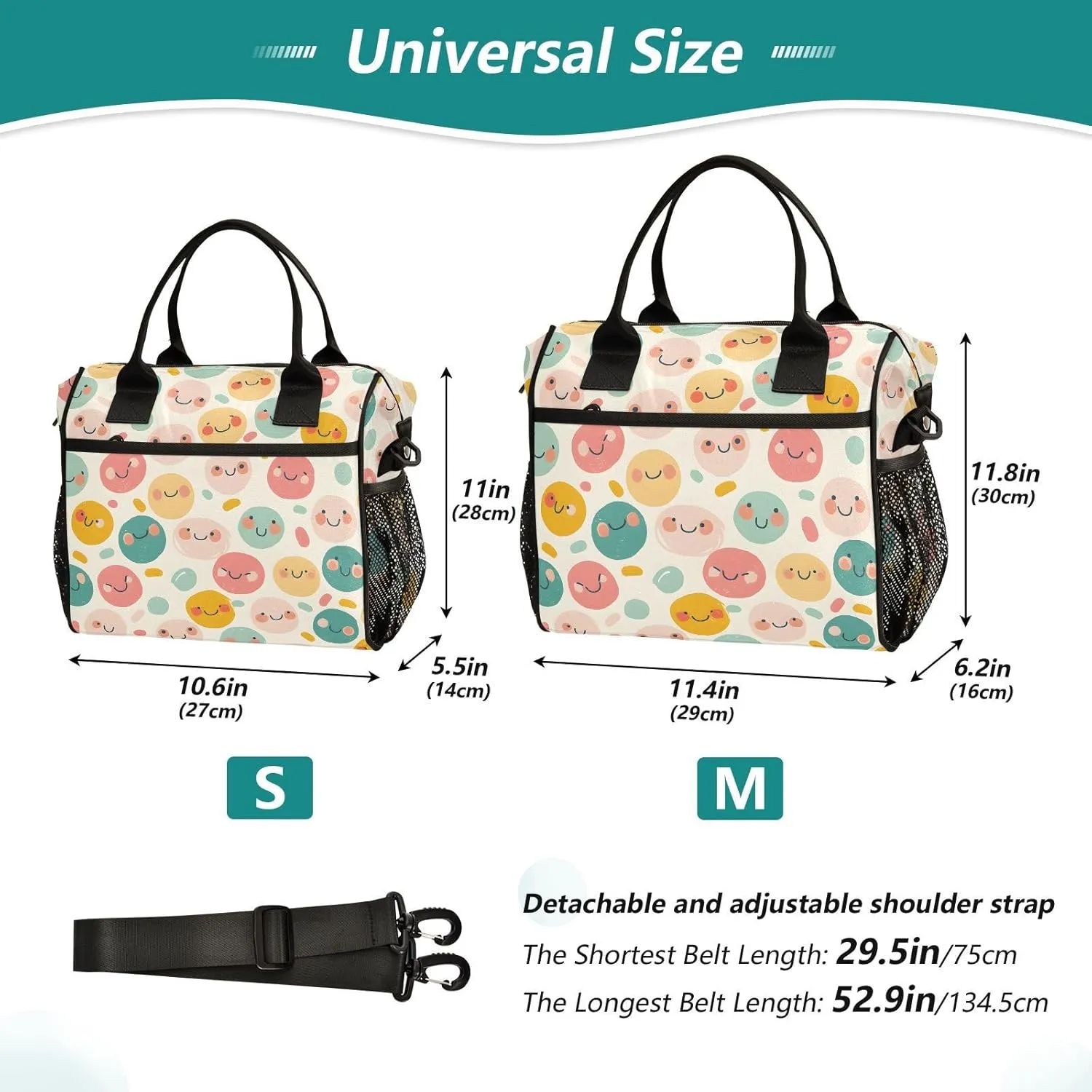 Insulated Lunch Bag Women - Joyful Junction Smile Lunch Box for Men, Leak Resistant, Adjustable Shoulder Strap, Durability Nylon, for Work, Travel, Outdoor Activities