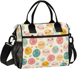 Insulated Lunch Bag Women - Joyful Junction Smile Lunch Box for Men, Leak Resistant, Adjustable Shoulder Strap, Durability Nylon, for Work, Travel, Outdoor Activities