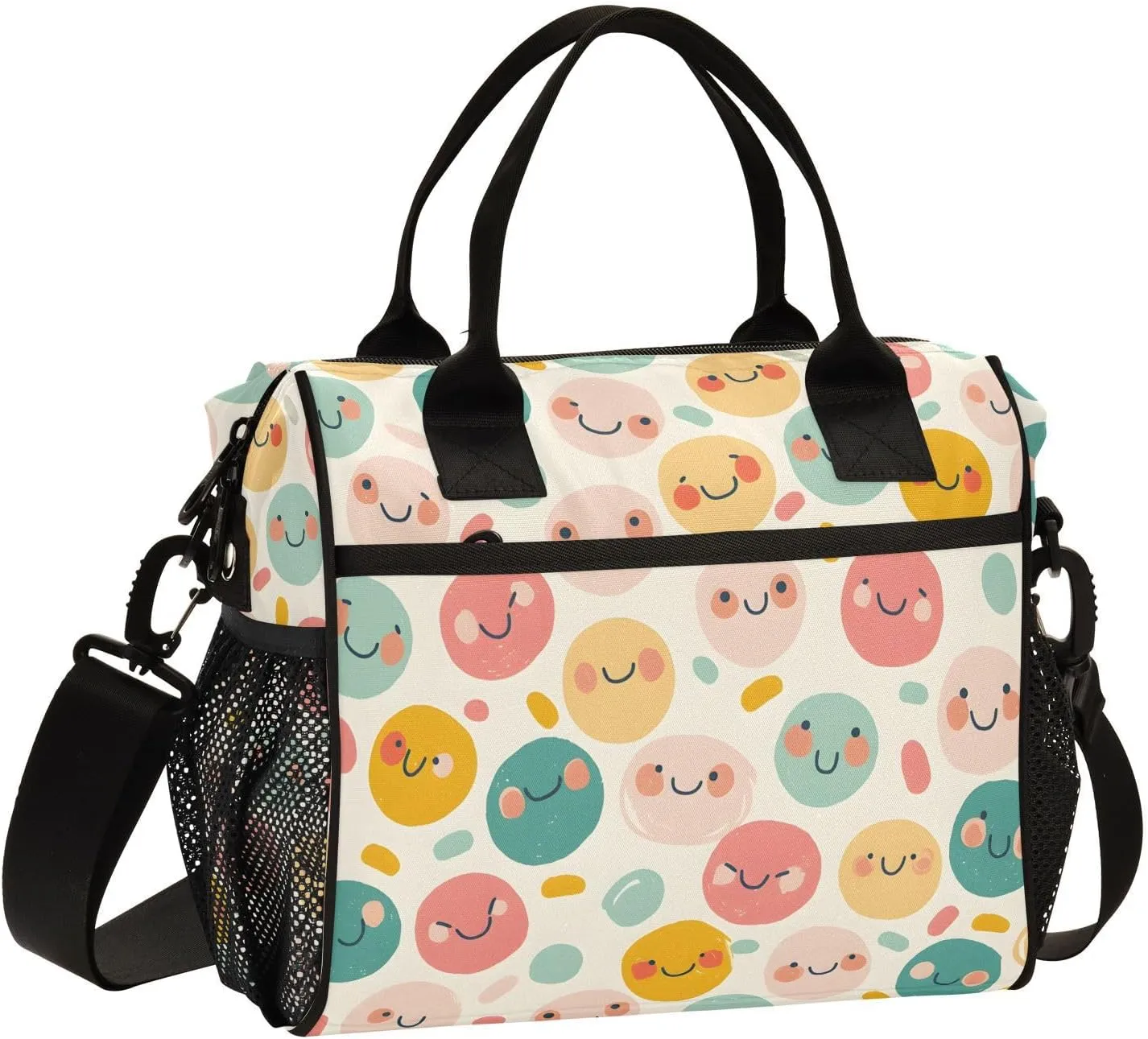 Insulated Lunch Bag Women - Joyful Junction Smile Lunch Box for Men, Leak Resistant, Adjustable Shoulder Strap, Durability Nylon, for Work, Travel, Outdoor Activities