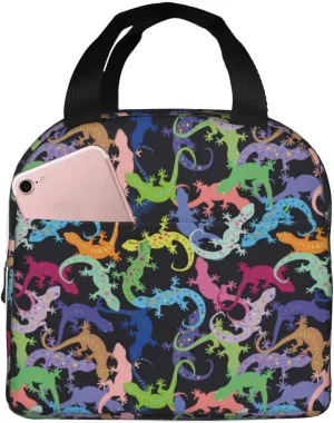 Insulated Lunch Bags for Men Women Work - Cute Gecko Lizard Green Colorful Soft Cooler Bag Insulated for Travel, Water Proof Small Adult Lunch Box for Men Women, Lunch Tote Bag for Women Men