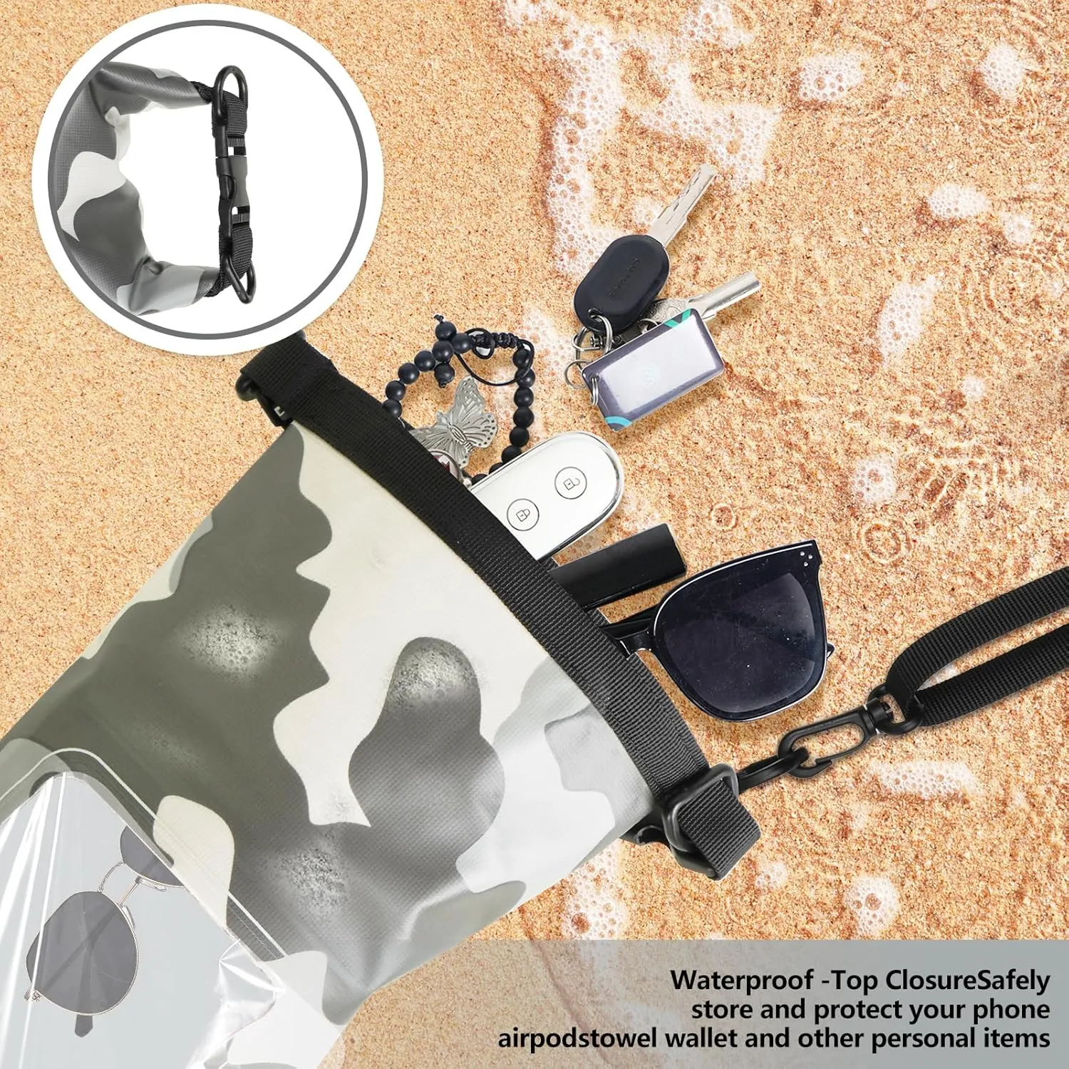 IP68 Waterproof Dry Bag, 2L - Roll Top Waterproof Pool Bag，dry bags for kayaking waterproof-w/Phone Pouch,Large Waterproof Phone Pouch,Boating & Kayak Accessories camping (Gray 2L)