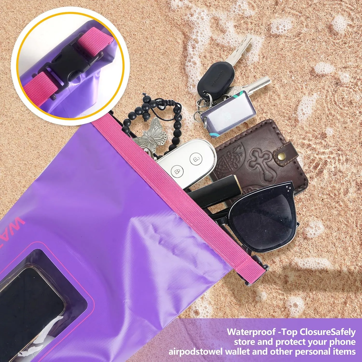 IP68 Waterproof Dry Bag, 2L - Roll Top Waterproof Pool Bag，dry bags for kayaking waterproof-w/Phone Pouch,Large Waterproof Phone Pouch,Boating & Kayak Accessories camping (purple 5L)