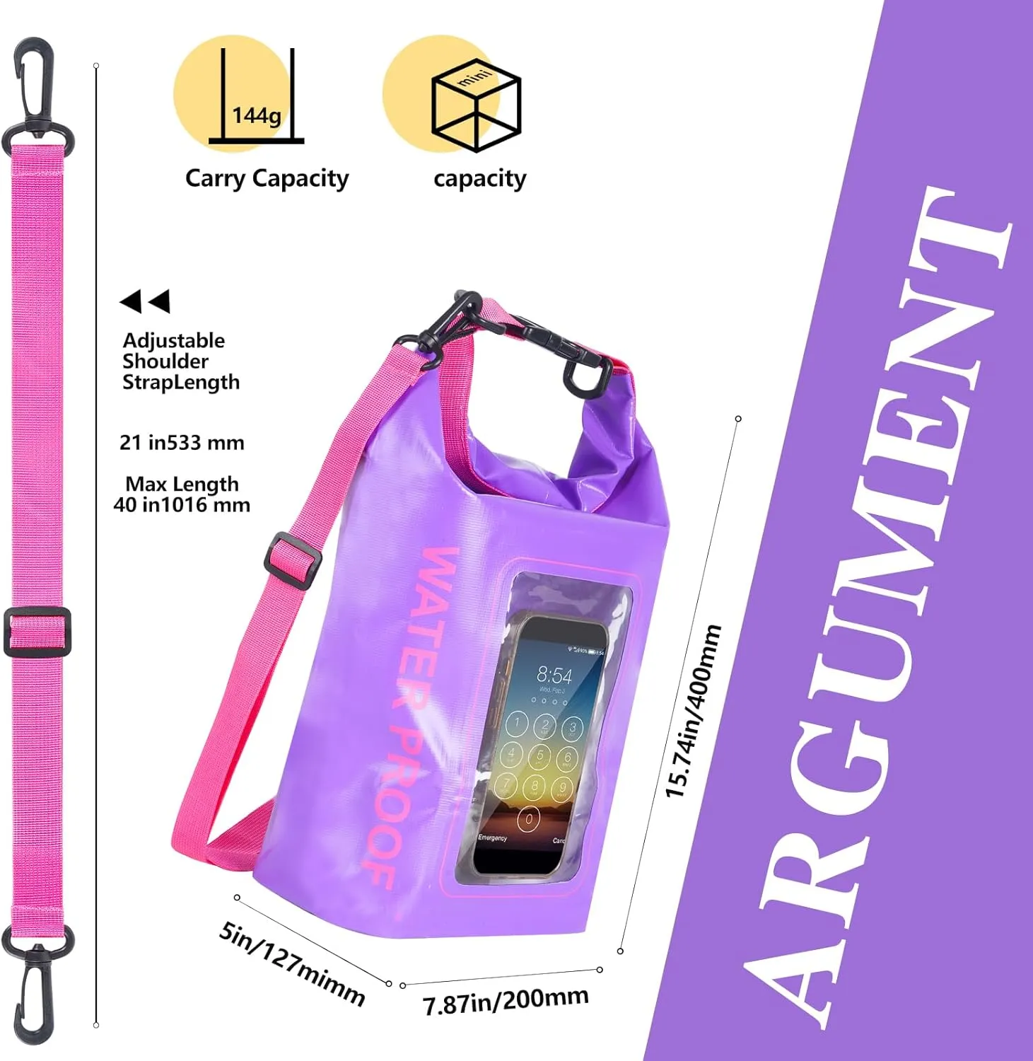 IP68 Waterproof Dry Bag, 2L - Roll Top Waterproof Pool Bag，dry bags for kayaking waterproof-w/Phone Pouch,Large Waterproof Phone Pouch,Boating & Kayak Accessories camping (purple 5L)