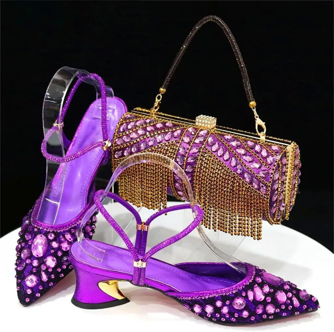 Italian Design Noble Dual Purpose Stereo Bag and Women's High Heels Shiny Material for Nigerian Wedding Party