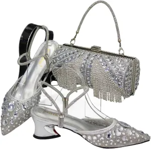 Italian Design Noble Dual Purpose Stereo Bag and Women's High Heels Shiny Material for Nigerian Wedding Party
