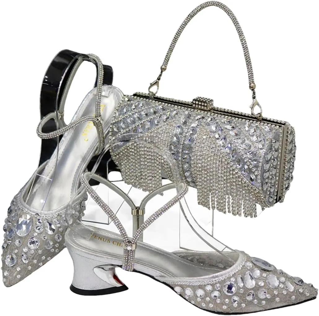 Italian Design Noble Dual Purpose Stereo Bag and Women's High Heels Shiny Material for Nigerian Wedding Party