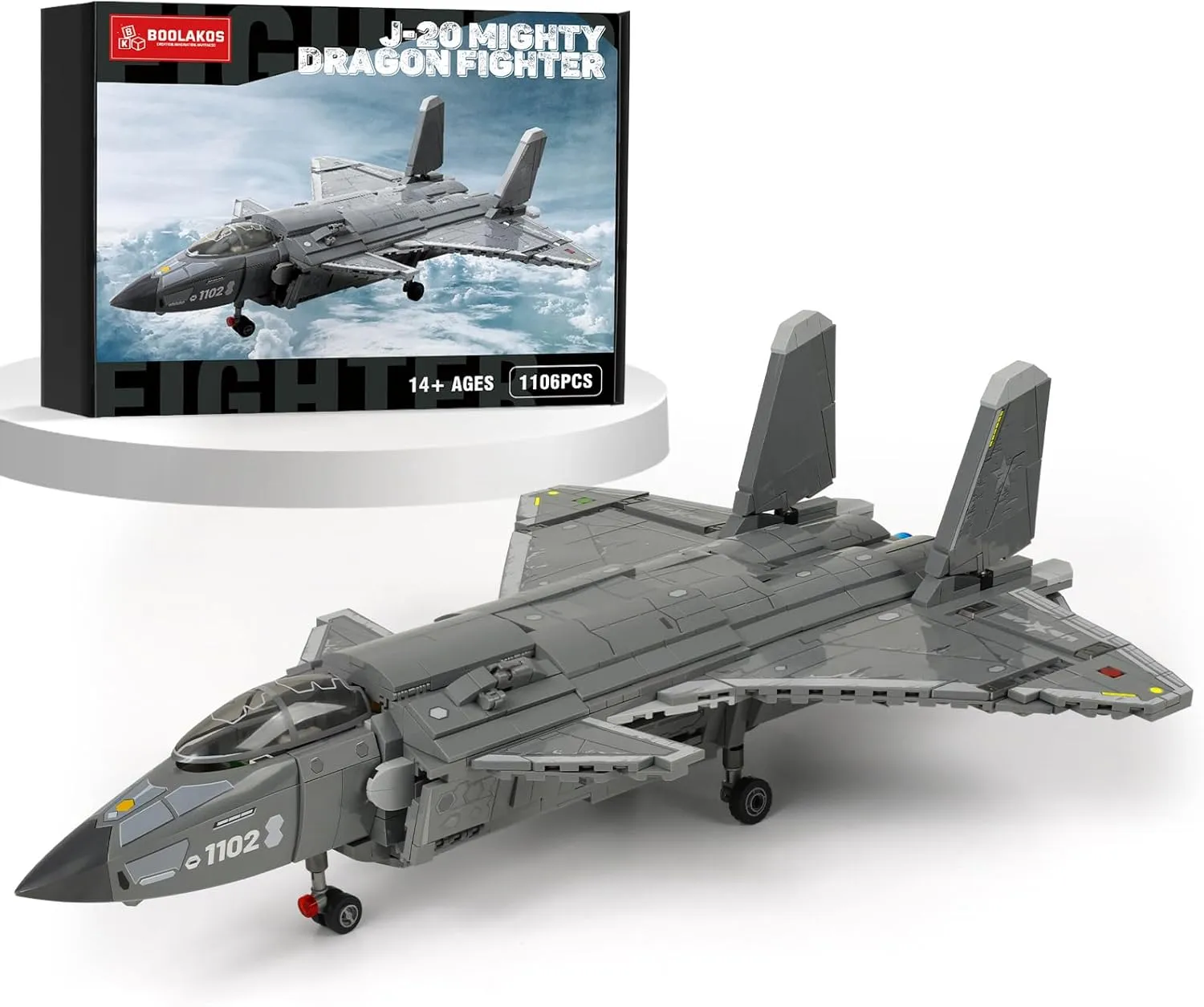 J-20 Mighty Dragon Fighter, Air Force Fighter Jet Building Block Set, Military Aircraft Display Brick Sets Toy for Adult Gift Giving (1,106 Pieces)…