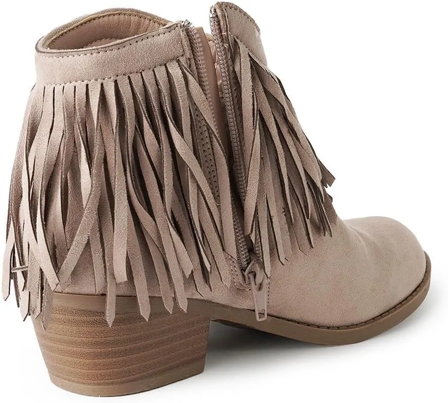 J. Adams Marrow Ankle Boot - Western Fringe Cowboy Low Heel Bootie