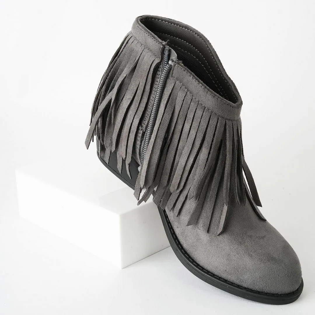 J. Adams Marrow Ankle Boot - Western Fringe Cowboy Low Heel Bootie