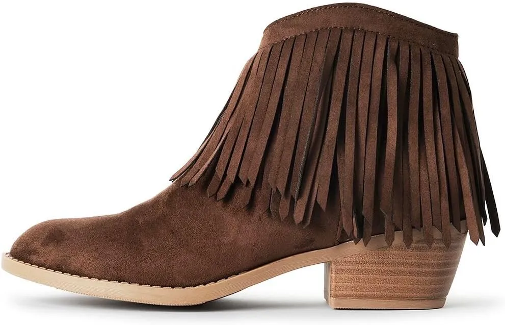 J. Adams Marrow Ankle Boot - Western Fringe Cowboy Low Heel Bootie