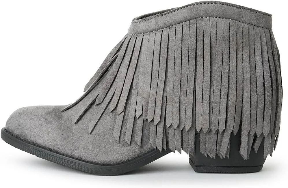 J. Adams Marrow Ankle Boot - Western Fringe Cowboy Low Heel Bootie
