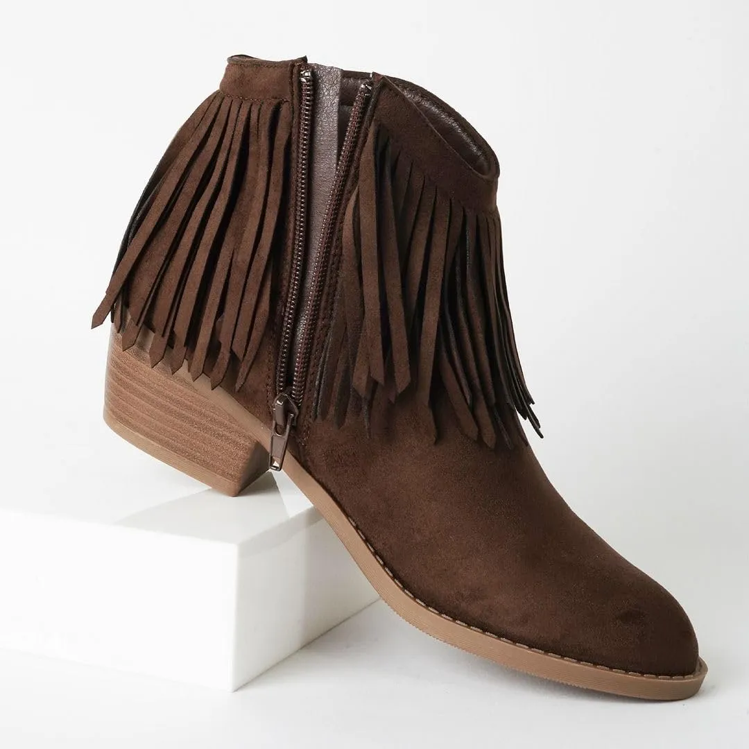J. Adams Marrow Ankle Boot - Western Fringe Cowboy Low Heel Bootie
