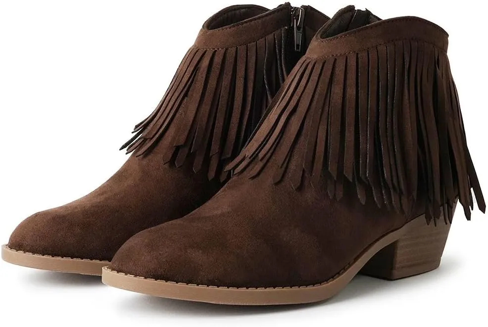 J. Adams Marrow Ankle Boot - Western Fringe Cowboy Low Heel Bootie