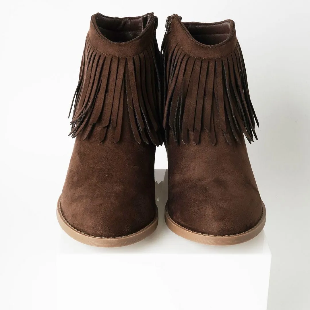 J. Adams Marrow Ankle Boot - Western Fringe Cowboy Low Heel Bootie