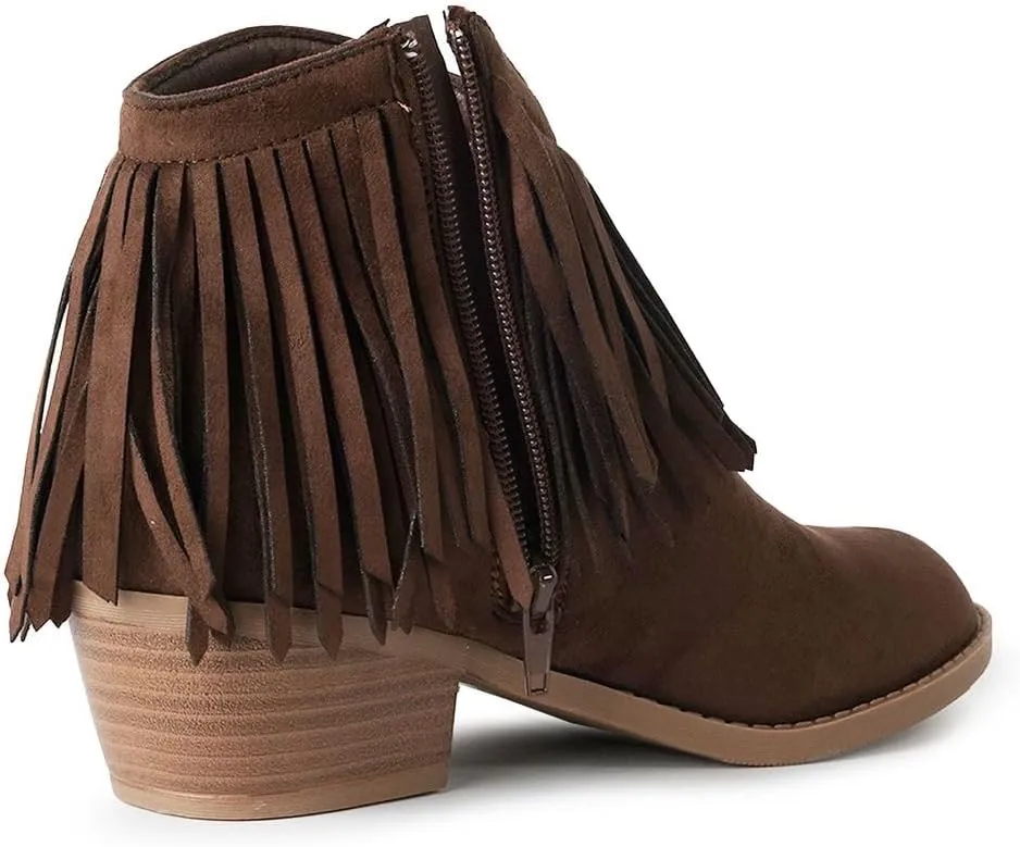 J. Adams Marrow Ankle Boot - Western Fringe Cowboy Low Heel Bootie