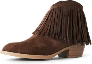 J. Adams Marrow Ankle Boot - Western Fringe Cowboy Low Heel Bootie