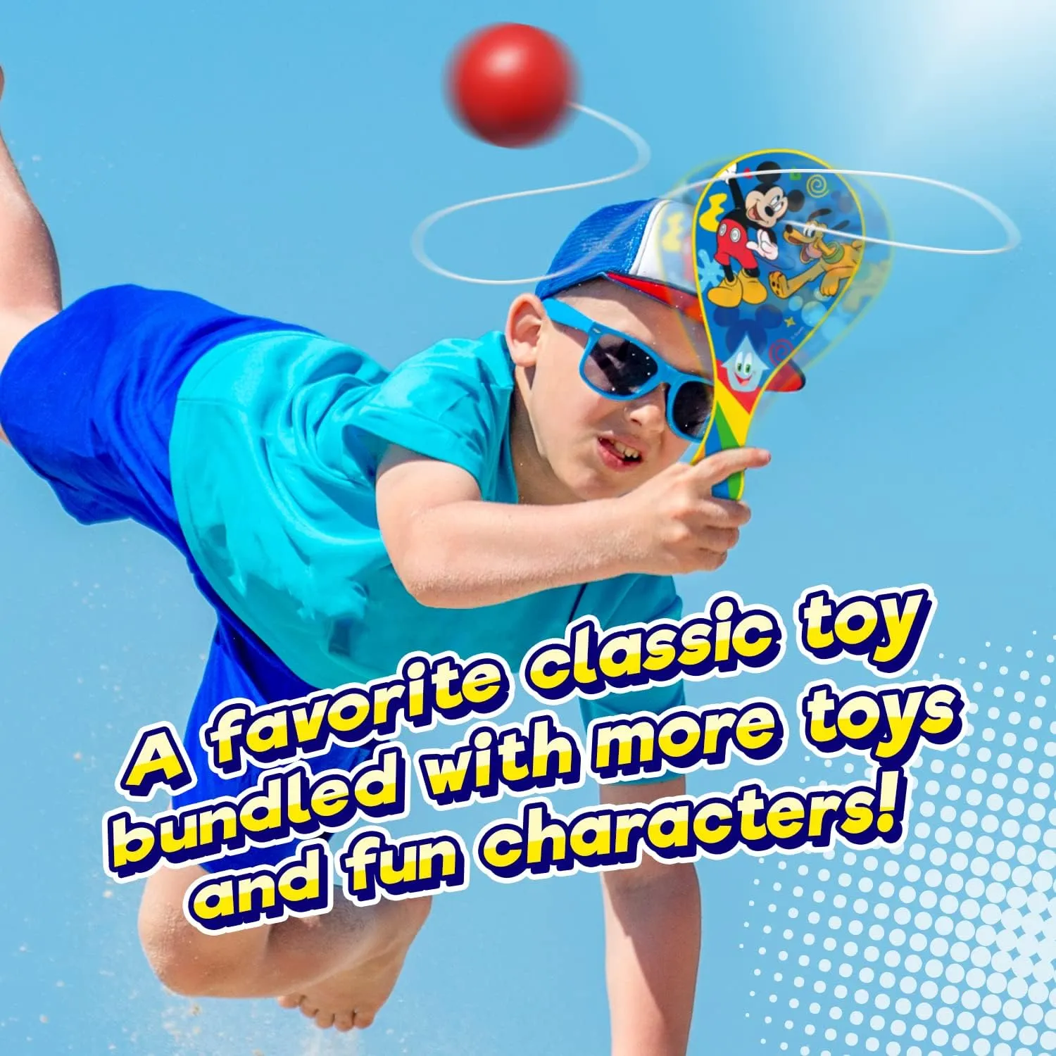 JA-RU Disney Mickey Mouse & Friends Paddle Ball, Yoyo & Sidewalk Chalk Toy Bundle Set (1 Assorted Set) Retro Toys for Kids Girl & Boys. Classic Indoor & Outdoor Fun Games. Bulk Toys. A-7819-1