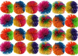 JA-RU Rainbow Bandy Ball (24 Stringy Assorted) Hairy Fuzzy Squishy Rubber Balls for Kids & Adults. Stress Sensory Fidget Autism ADHD Toys. Bulk Party Favor Classroom Prizes. 1070-24p