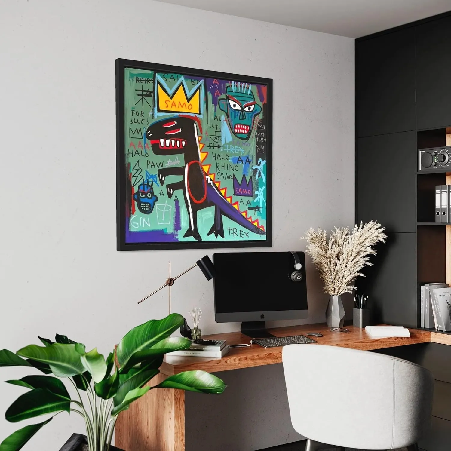 Jean-Michel Basquiat × COACH T-REX Canvas Print – Iconic Graffiti-Style Abstract Modern Expressionism Art, Wall Decor Poster Reproduction, Vibrant Urban Artwork for Home & Office