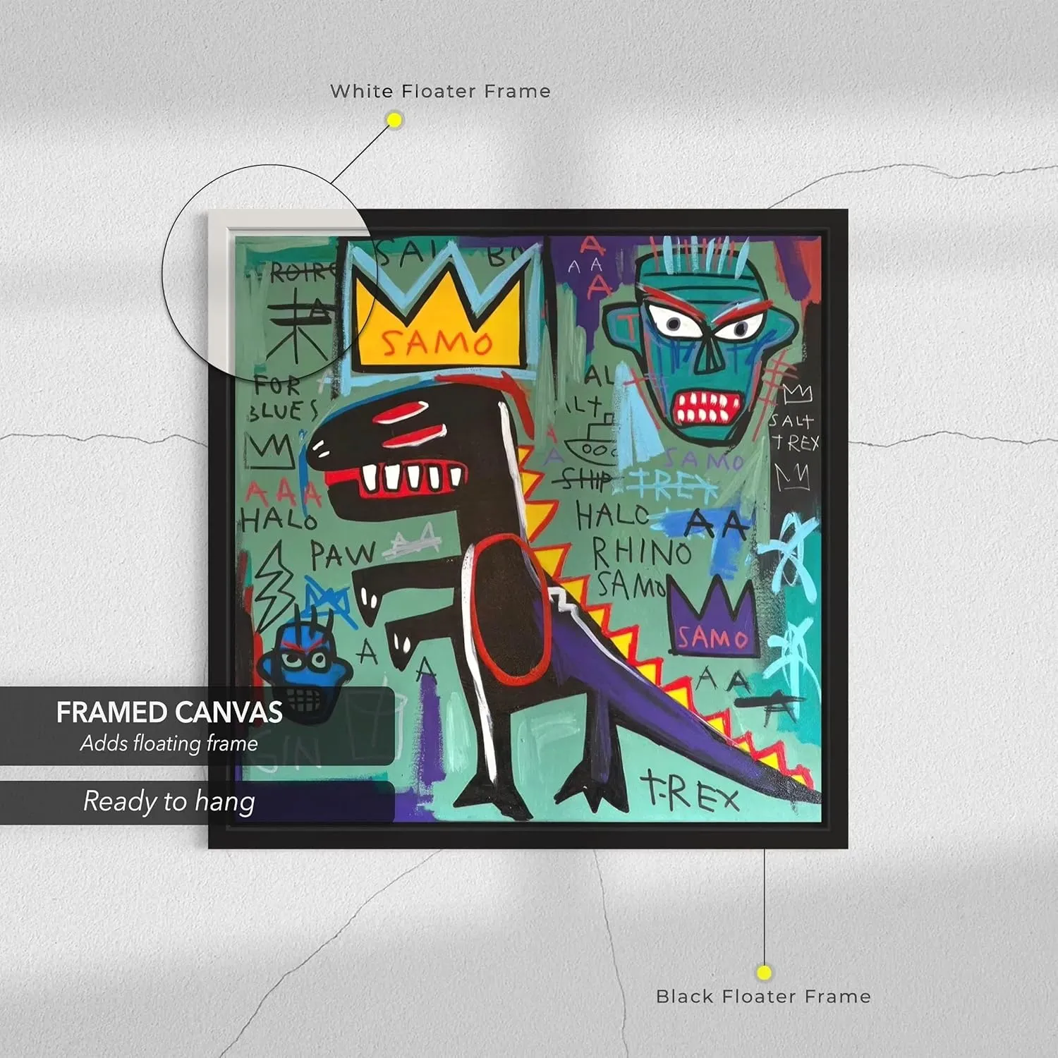 Jean-Michel Basquiat × COACH T-REX Canvas Print – Iconic Graffiti-Style Abstract Modern Expressionism Art, Wall Decor Poster Reproduction, Vibrant Urban Artwork for Home & Office