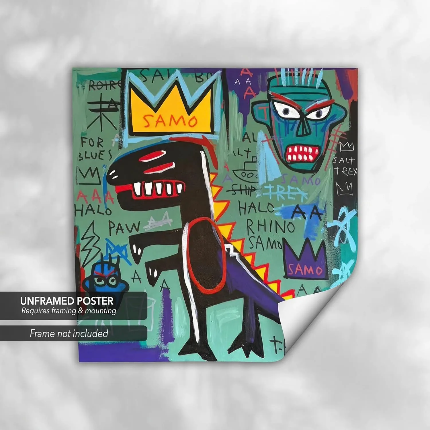 Jean-Michel Basquiat × COACH T-REX Canvas Print – Iconic Graffiti-Style Abstract Modern Expressionism Art, Wall Decor Poster Reproduction, Vibrant Urban Artwork for Home & Office