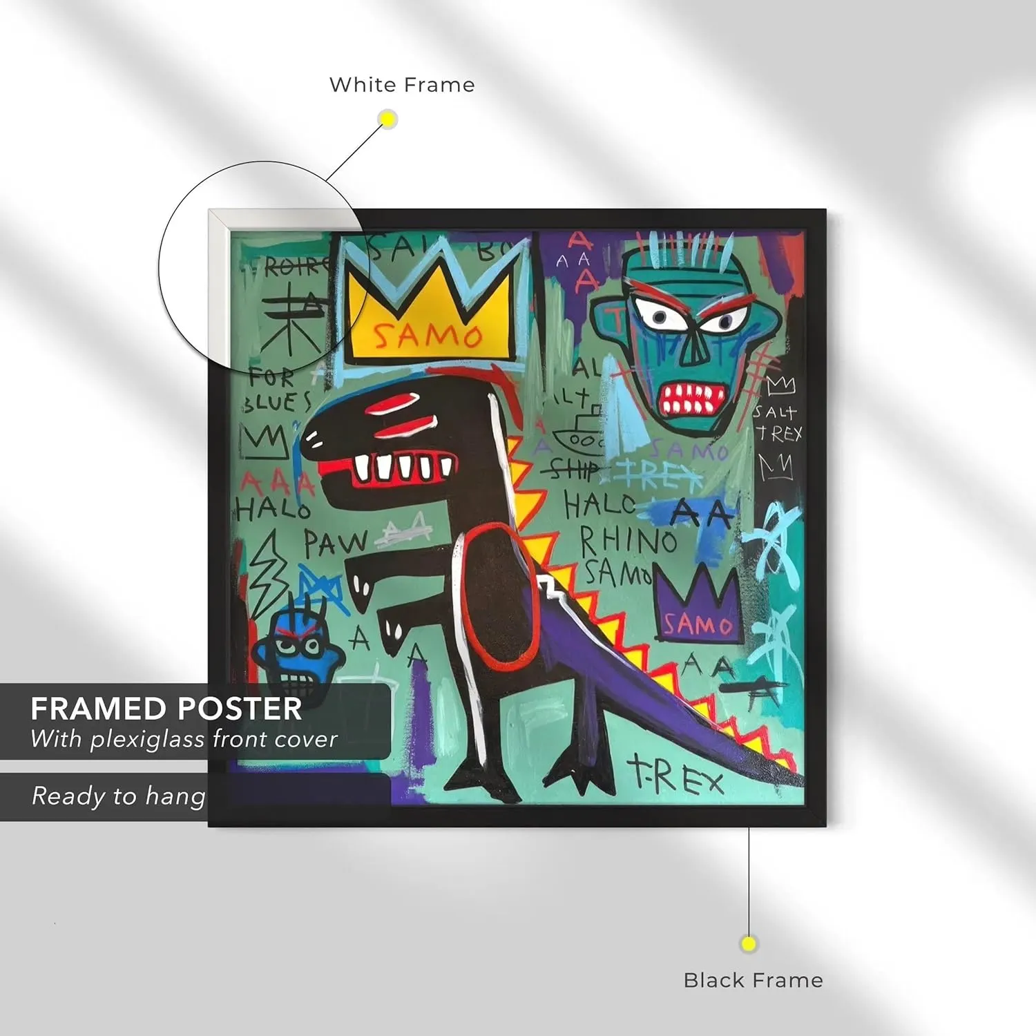 Jean-Michel Basquiat × COACH T-REX Canvas Print – Iconic Graffiti-Style Abstract Modern Expressionism Art, Wall Decor Poster Reproduction, Vibrant Urban Artwork for Home & Office