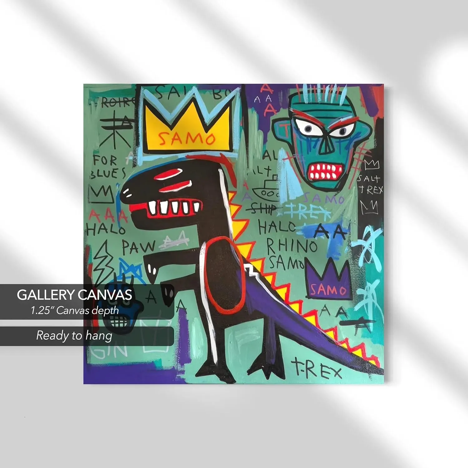 Jean-Michel Basquiat × COACH T-REX Canvas Print – Iconic Graffiti-Style Abstract Modern Expressionism Art, Wall Decor Poster Reproduction, Vibrant Urban Artwork for Home & Office