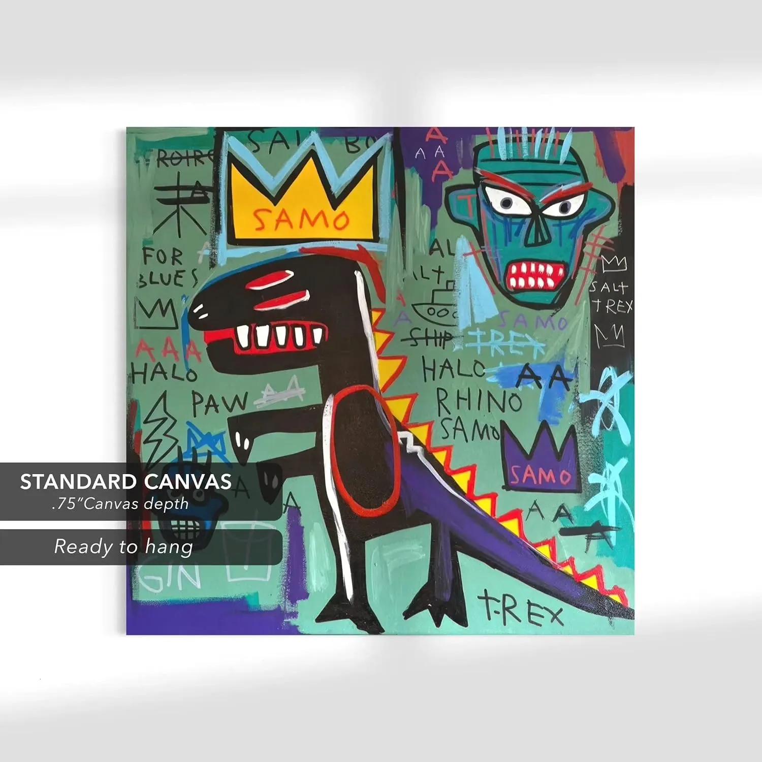 Jean-Michel Basquiat × COACH T-REX Canvas Print – Iconic Graffiti-Style Abstract Modern Expressionism Art, Wall Decor Poster Reproduction, Vibrant Urban Artwork for Home & Office