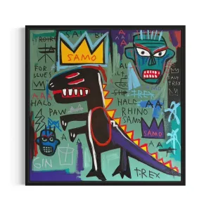Jean-Michel Basquiat × COACH T-REX Canvas Print – Iconic Graffiti-Style Abstract Modern Expressionism Art, Wall Decor Poster Reproduction, Vibrant Urban Artwork for Home & Office