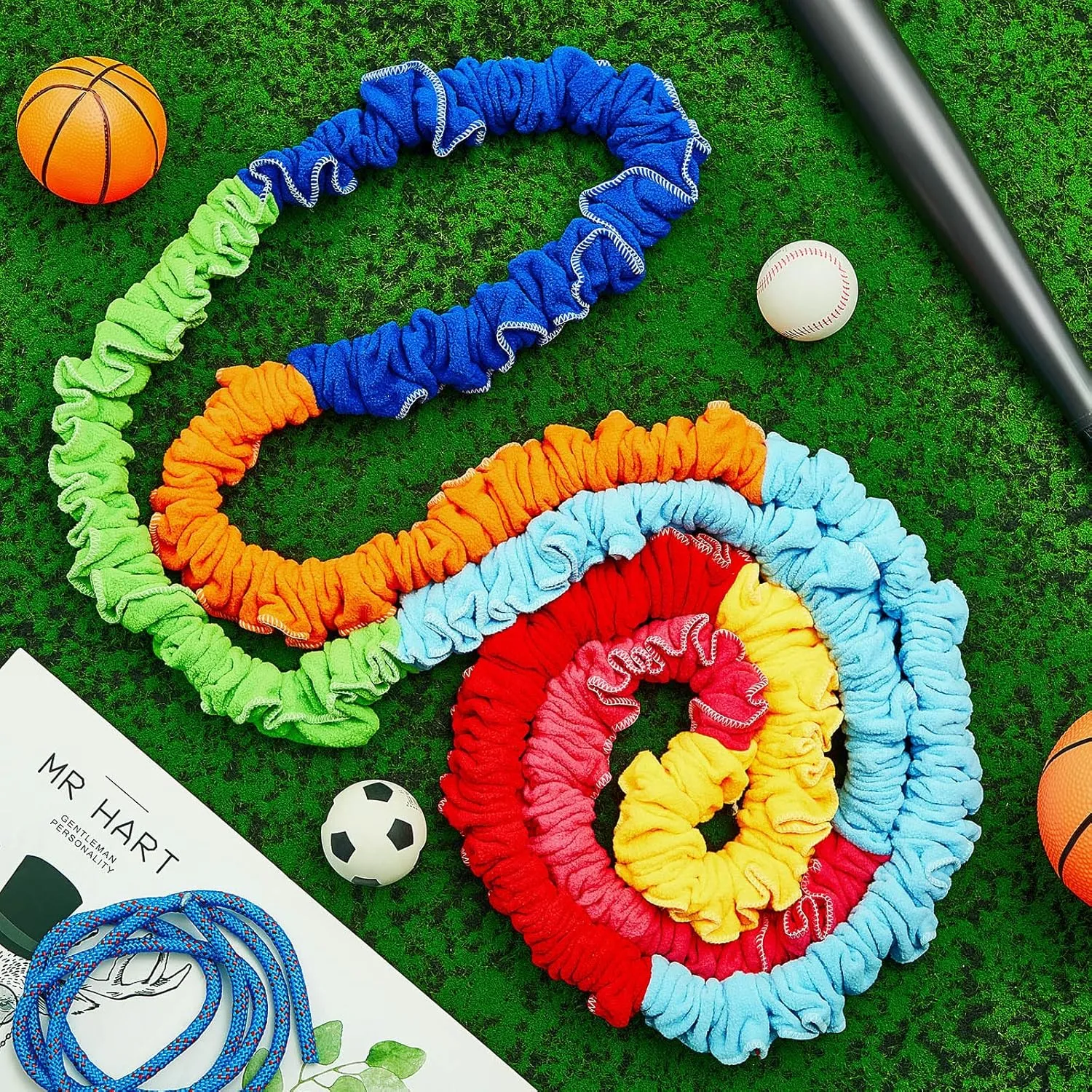 Jecery Cooperative Stretchy Band Carnival Games Elastic Fleece Tug of War Rope Sack Race Bags Legged Race Bands for Stretchy Band Music Activities Field Day Kids Adult Games