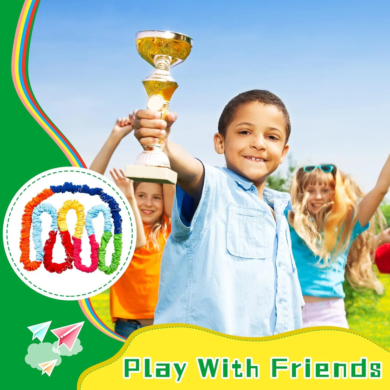Jecery Cooperative Stretchy Band Carnival Games Elastic Fleece Tug of War Rope Sack Race Bags Legged Race Bands for Stretchy Band Music Activities Field Day Kids Adult Games