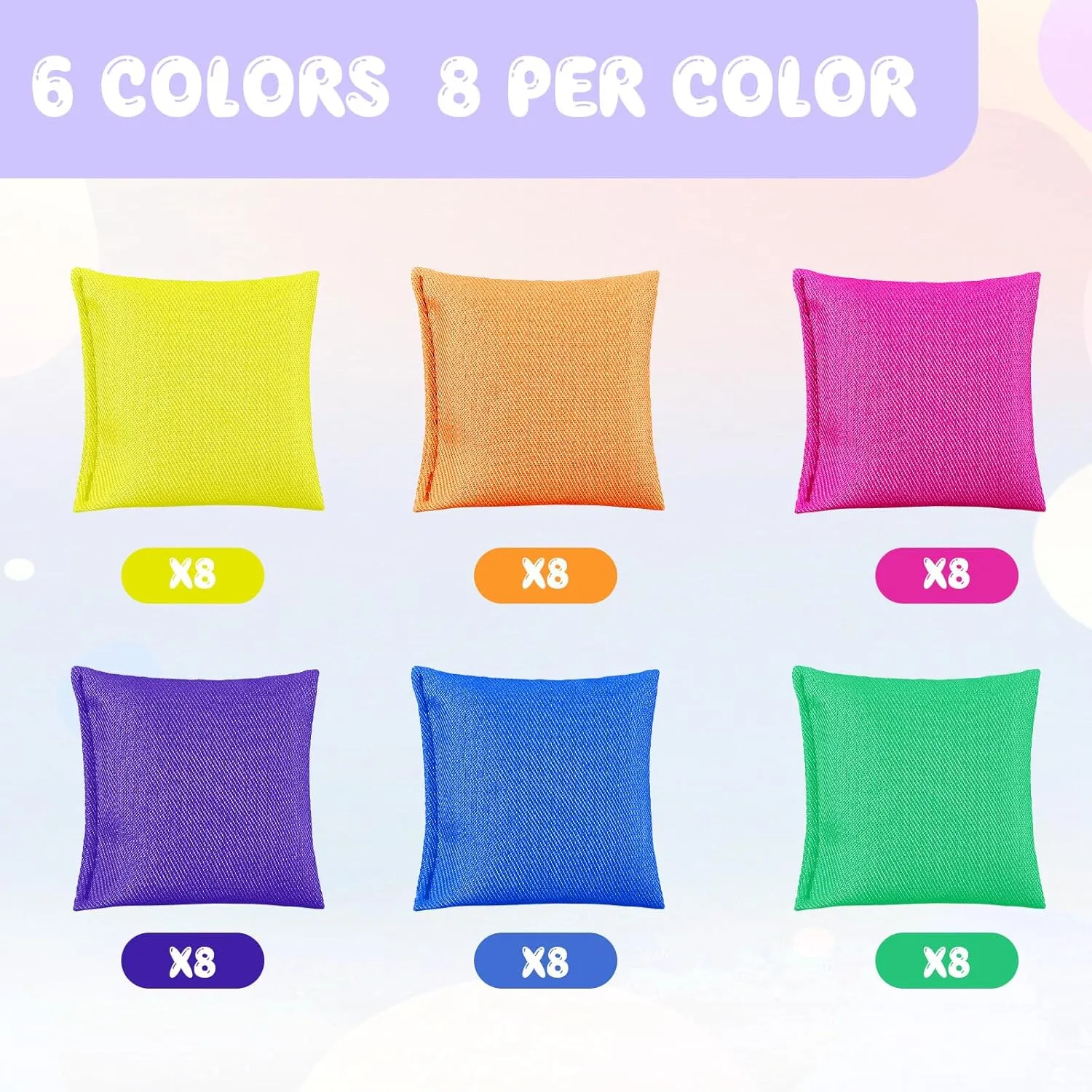 Jenaai 48 Pcs Nylon Bean Bags Colorful Bean Bag, 2.6” x 2.6” Tossing Bags