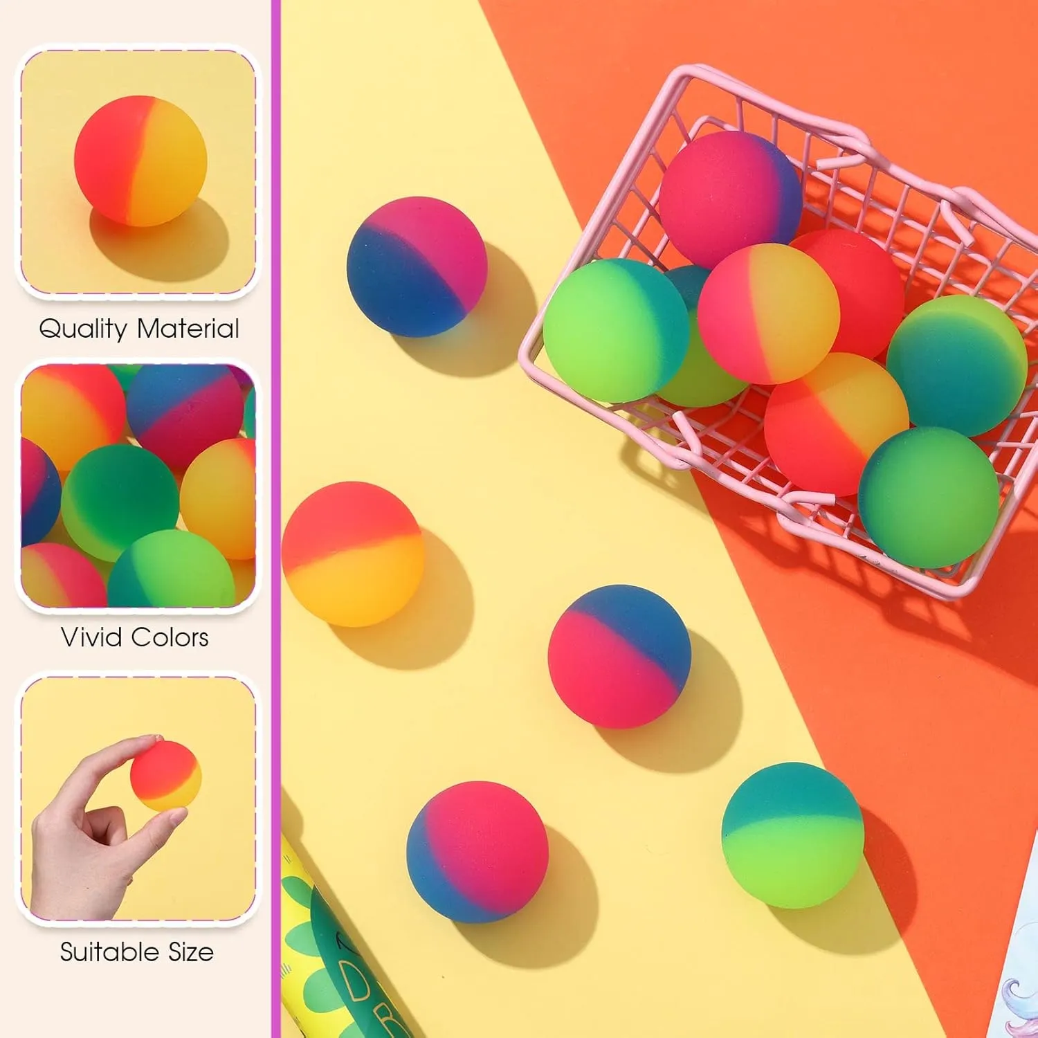 Jenaai 50 Pcs Bouncy Balls for Kids, 45 mm/1.77 inch Colorful Large Rubber Balls Bulk for Birthday Party Favors Classroom Carnival Prizes Goodie Gift