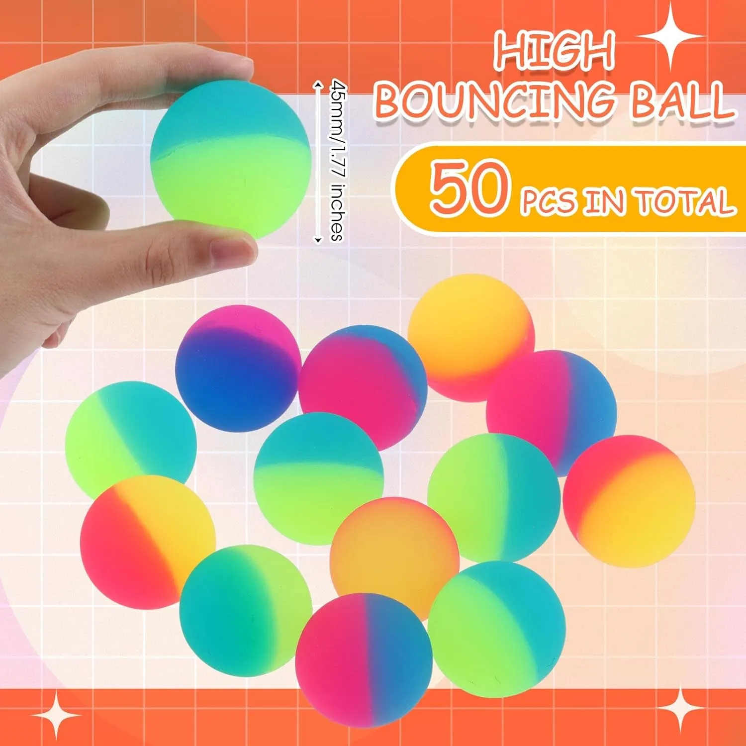 Jenaai 50 Pcs Bouncy Balls for Kids, 45 mm/1.77 inch Colorful Large Rubber Balls Bulk for Birthday Party Favors Classroom Carnival Prizes Goodie Gift