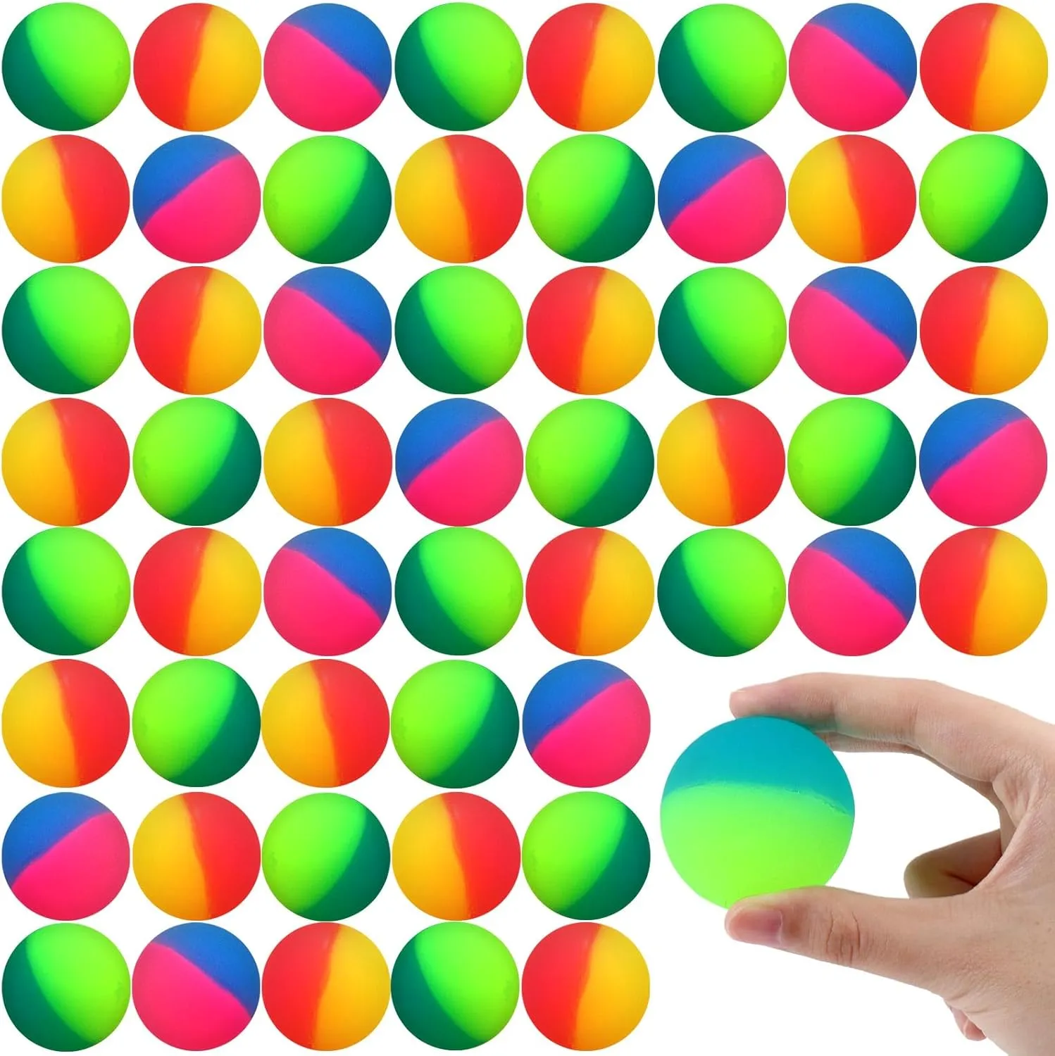 Jenaai 50 Pcs Bouncy Balls for Kids, 45 mm/1.77 inch Colorful Large Rubber Balls Bulk for Birthday Party Favors Classroom Carnival Prizes Goodie Gift