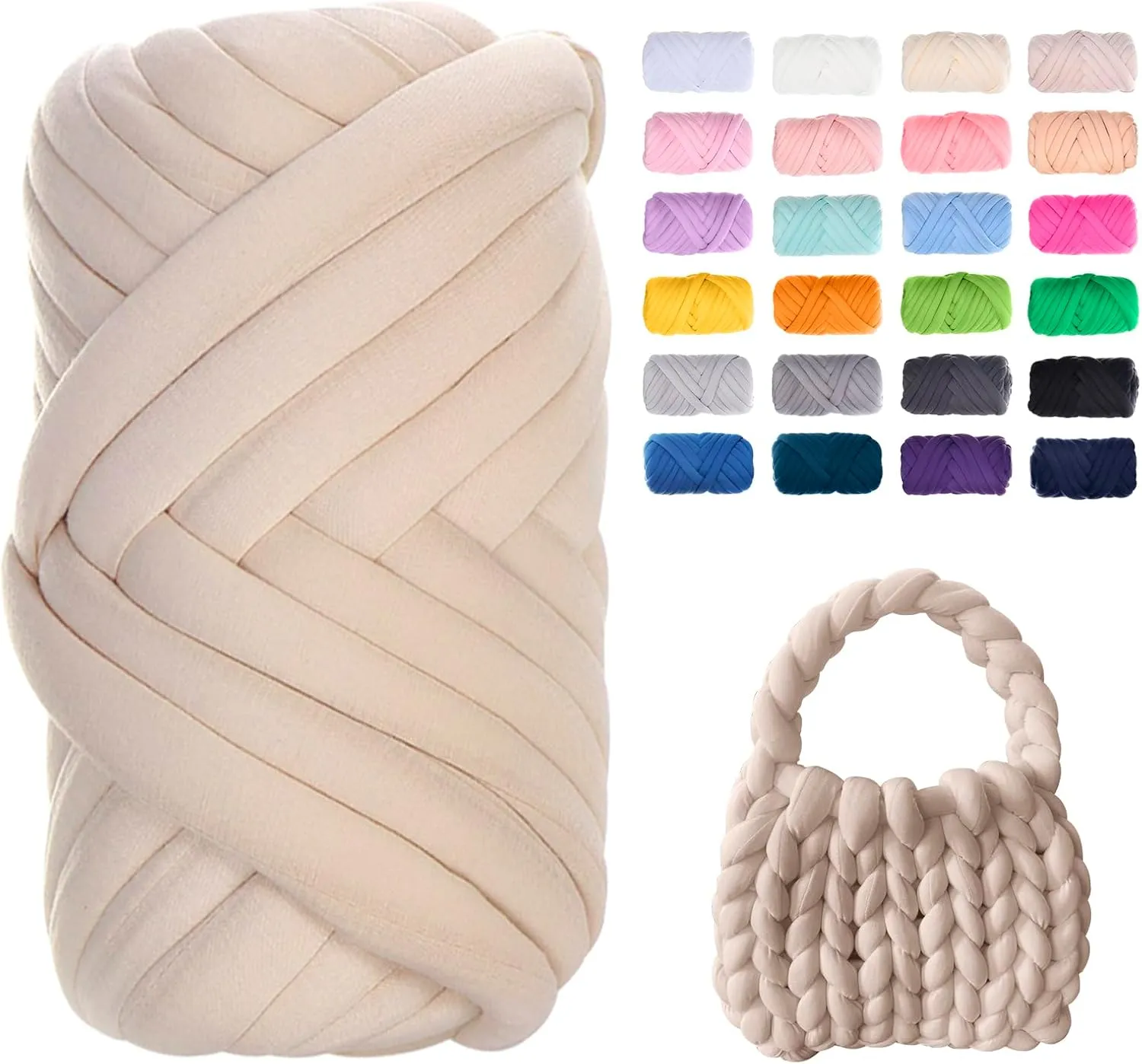 JeogYong Chunky Yarn for Hand Knitting, 0.55lb/10 Yards Arm Knitting Bulky Giant Tubular Yarn for Bags, Baskets, Pillows, Pet Nests, DIY Crafts (Beige)