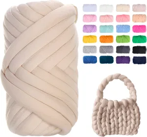 JeogYong Chunky Yarn for Hand Knitting, 0.55lb/10 Yards Arm Knitting Bulky Giant Tubular Yarn for Bags, Baskets, Pillows, Pet Nests, DIY Crafts (Beige)