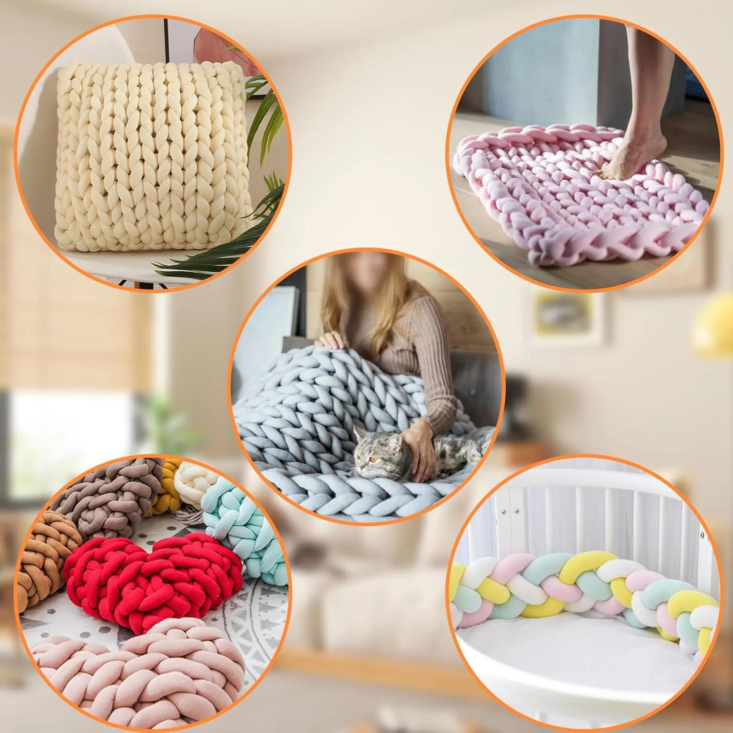 JeogYong Chunky Yarn for Hand Knitting, 0.55lb/10 Yards Arm Knitting Bulky Giant Tubular Yarn for Bags, Baskets, Pillows, Pet Nests, DIY Crafts (Cream Yellow)