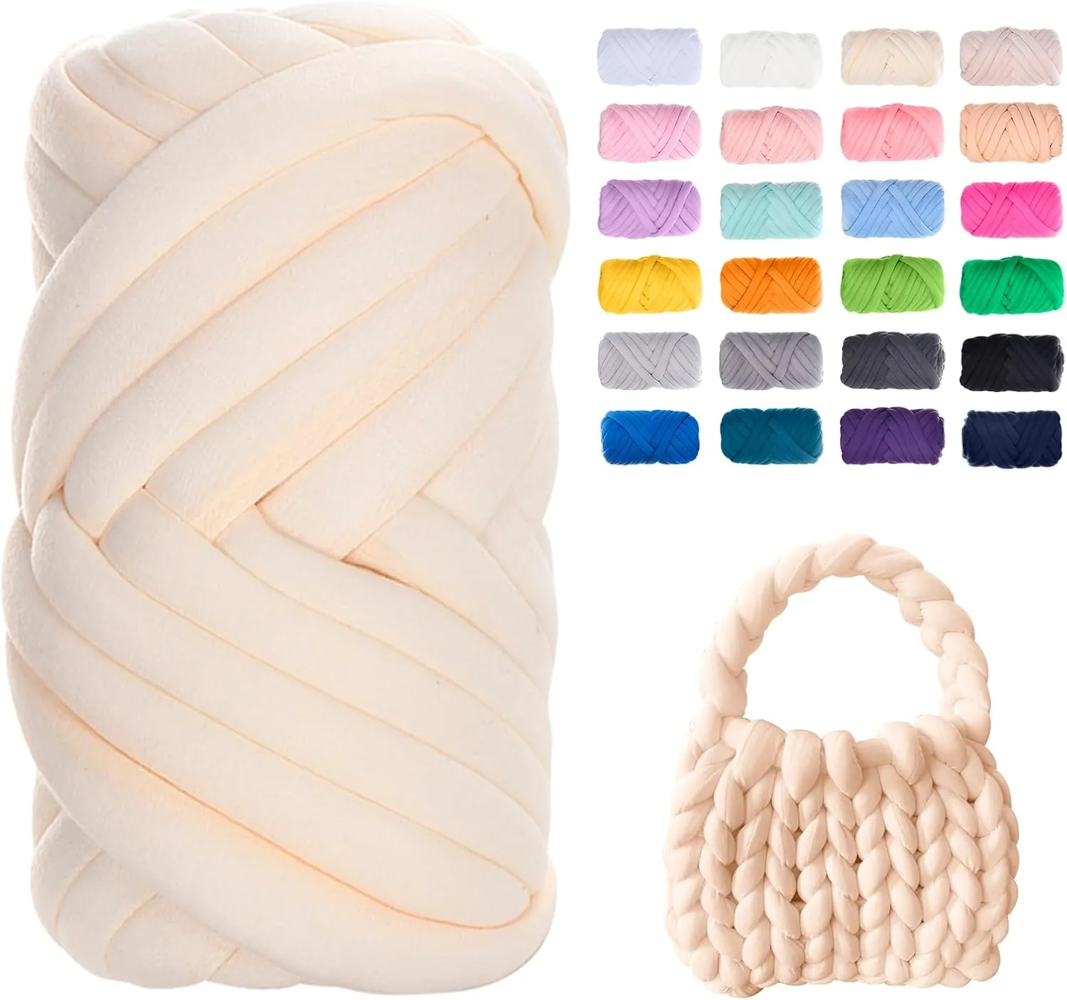 JeogYong Chunky Yarn for Hand Knitting, 0.55lb/10 Yards Arm Knitting Bulky Giant Tubular Yarn for Bags, Baskets, Pillows, Pet Nests, DIY Crafts (Cream Yellow)